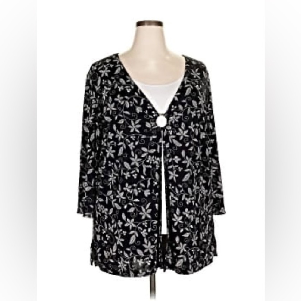 STUDIO 1940 Women Plus Size 2X  Floral Screw Neck 3/4 Sleeve Blouse